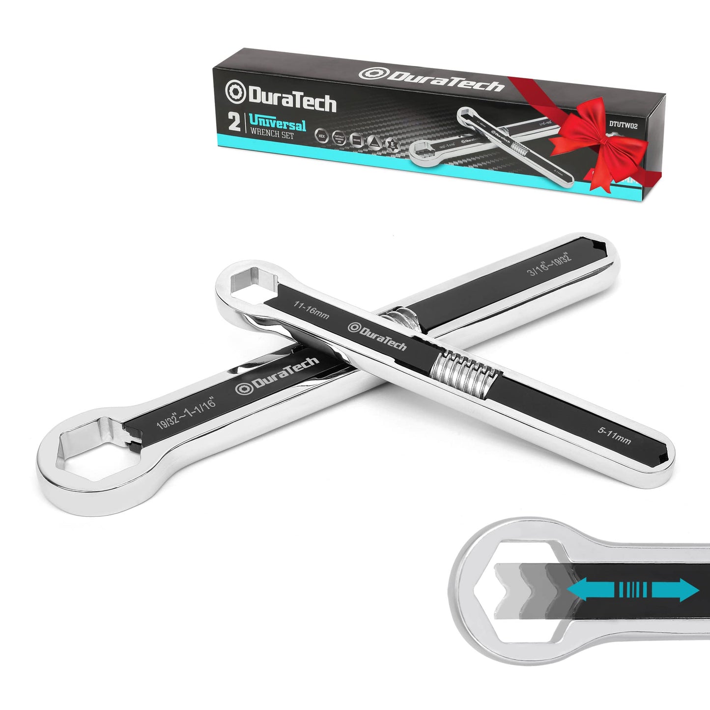 DURATECH Universal Wrench Set, Adjustable Wrench Set, SAE & Metric, 8-inch&10-inch, 44 Sizes in 2 Piece, Drop Forged, ANSI Standard