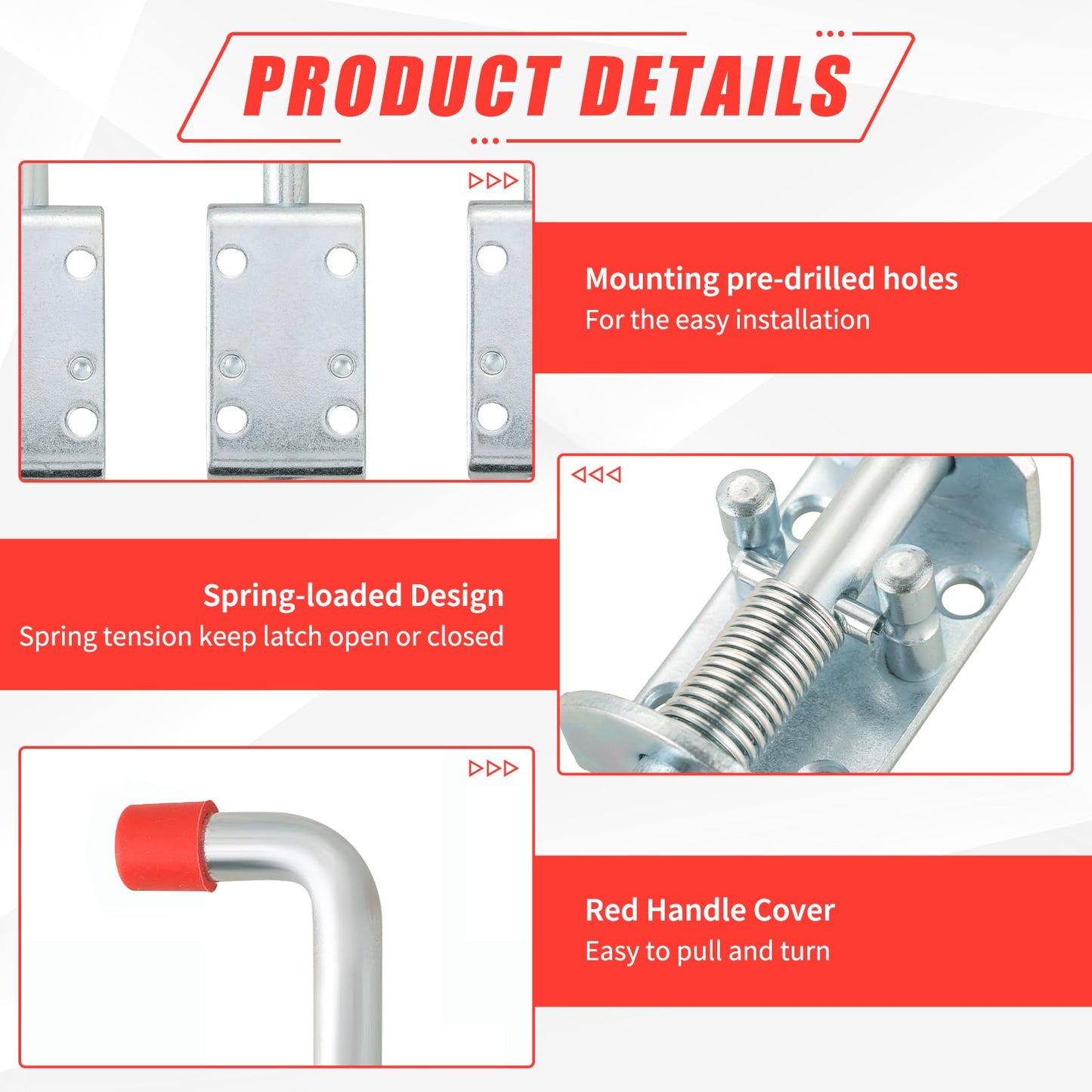 FLKQC Metal Lock Barrel Bolt Spring Loaded Latch Pin Spring Loaded Locking Latch 6.5" Long, Stainless Steel Barrel Bolt for Gate Shed Door Tailgate Trailer Garage (6)