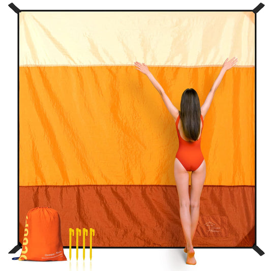 OCOOPA Diveblues Beach Blanket, Sand Free, Large Oversized Beach Blanket, Comfortable Parachute Nylon, Cozy& Chic, Compact& Light, Reinforced Windproof, 4 Stakes&1 Travel Bag, S09