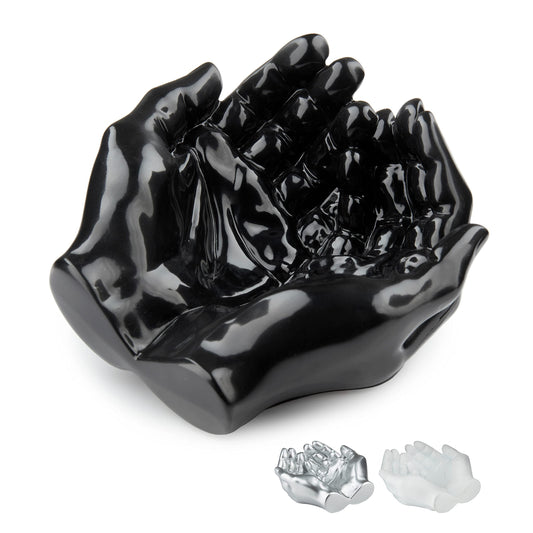 Tapeera Hand Shaped Succulent Planter Pot - Crystal Display - Air Plant Hand Planter - Giving Hands Sculpture Decor - Key Holder Bowl Ring Dish Trinket Dish - Candle Holder (Black)