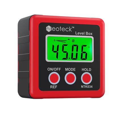 Neoteck Digital Angle Finder Digital Angle Gauge with LCD Backlight Protractor IP54 Waterproof Inclinometer Level Box for Bevel Angle of Miter Saw Automobile Test and Repair and Woodworking-Red