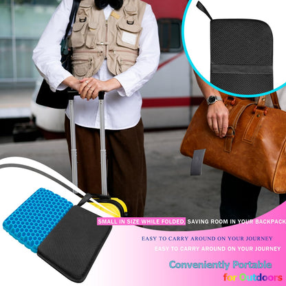 Foldable Gel Seat Cushion Portable Massage Travel Cushions, Thick Foldable Seat Cushion for Car Seat & Office Chair, Pressure Sores Tailbone Pain Relief (1.25-Inch/3.2cmThick)