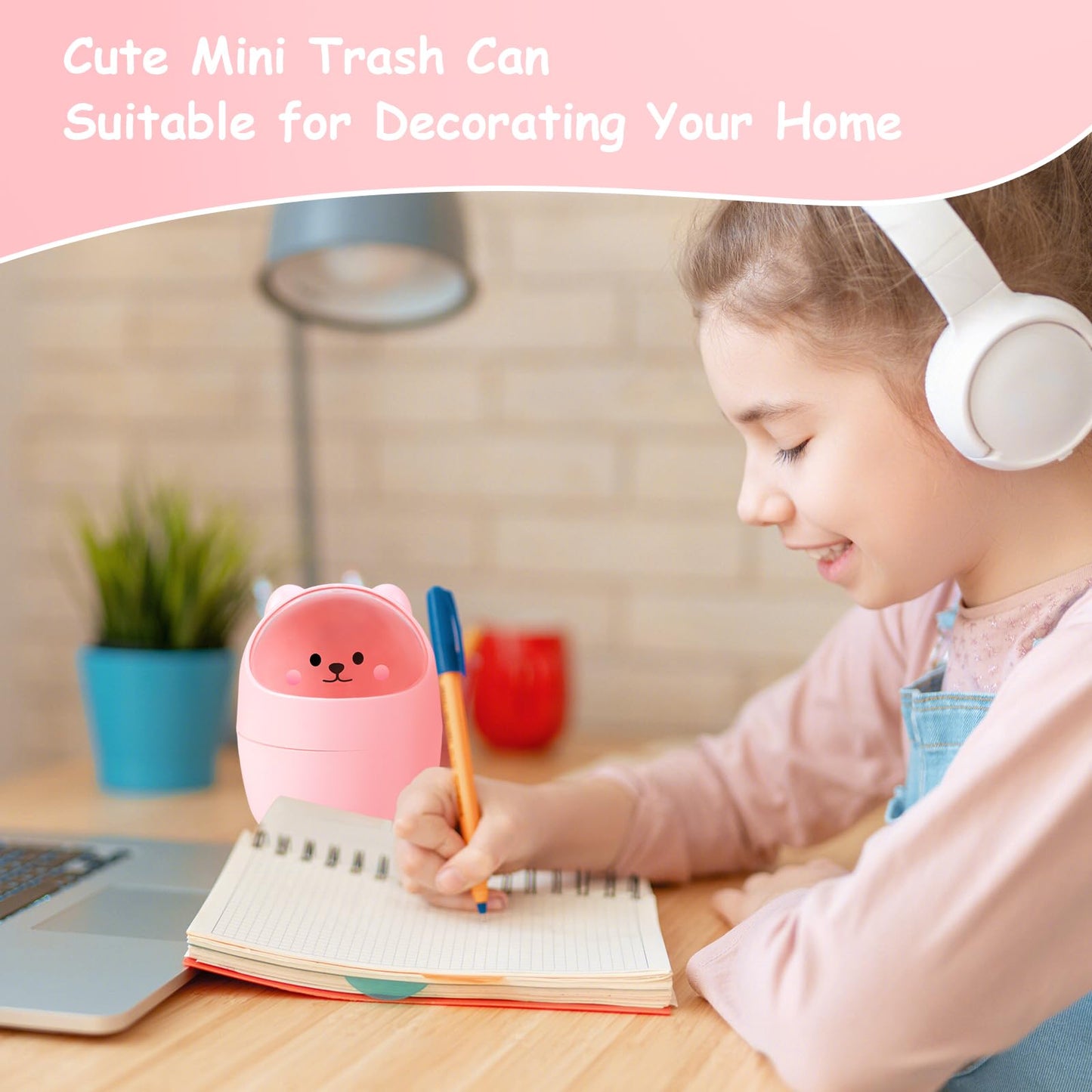 Witwatia 4 Pcs Small Trash Can with Swing Lid, Cute Bear Removable Desktop Trash Can 6 Garbage Bags, Plastic Wastebasket Garbage Bin for Home, Office, Kitchen, Vanity Tabletop, Bedroom, Bathroom