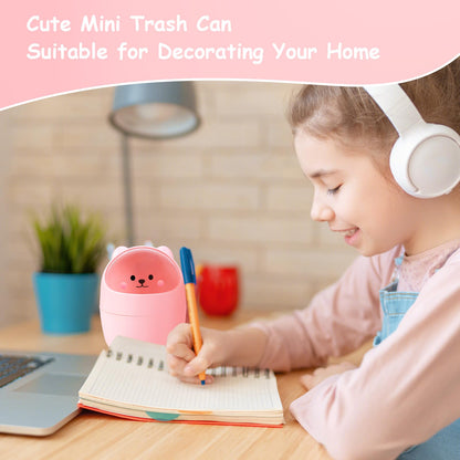 Witwatia 4 Pcs Small Trash Can with Swing Lid, Cute Bear Removable Desktop Trash Can 6 Garbage Bags, Plastic Wastebasket Garbage Bin for Home, Office, Kitchen, Vanity Tabletop, Bedroom, Bathroom