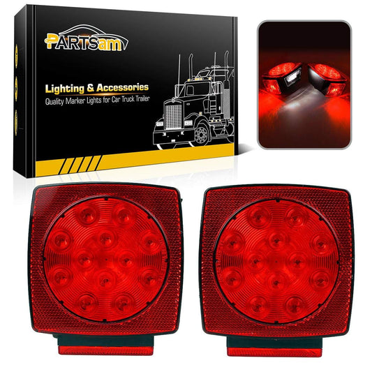 Partsam 12V Waterproof Square Led Trailer Light, Red LED Stop Turn Tail License Brake Running Light Lamp for Trailers Under 80" Boat Trailer Truck Marine Camper RV Snowmobile, IP68, DOT Compliant