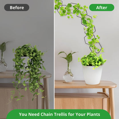 24 Pcs Chain Trellis for Climbing Plants, 120 in Long Metal Plant Trellis Indoor Outdoor, Garden Wall Vine Support Trellis, Plant Accessories for Ivy, Peonies, Hexagonal Design Black
