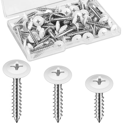 Demissle 120 Pcs #8 White Wood Screws Fast Self Tapping Wall Plate Screws White Pan Thread Truss Head for Wall Plates Wood Work Shutters Book Shelf 1/2", 3/4", 1"