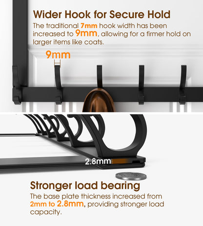 CHAUNCEY HOME Long Over The Door Hooks Hanger with 15.75" Arms for Easier Access by Shorter, Heavy Duty Door Hanger for Coat, F16C, Fits Standard 1 3/4'' Doors, Towel Racks for Bathroom, Black