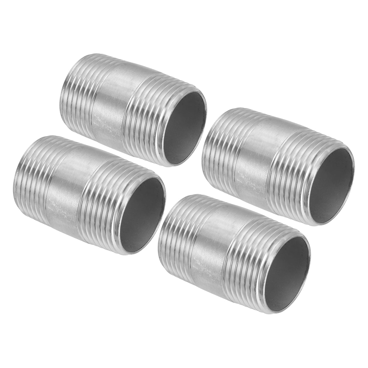 PATIKIL 304 Stainless Steel Pipe Fitting 1" NPT x 1" NPT Male Thread, 4 Pcs 2inch/50mm Length Nipple Cast Pipe Coupling Fitting Connector