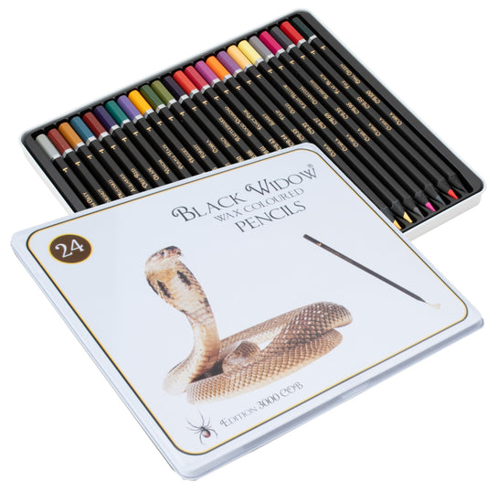 Black Widow Colored Pencils For Adults - 24 Coloring Pencils With Smooth Pigments - Best Color Pencil Set For Adult Coloring Books And Drawing