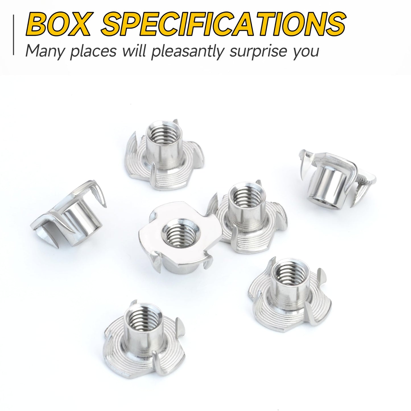 50Pcs 3/8"-16 T Nuts, 304 Stainless Steel T-nut, Four-jaw 3/8-16 Nut for Outdoor, 3/8 Nuts Threaded Insertion, Polish Finish Hardware Nuts by Mywish