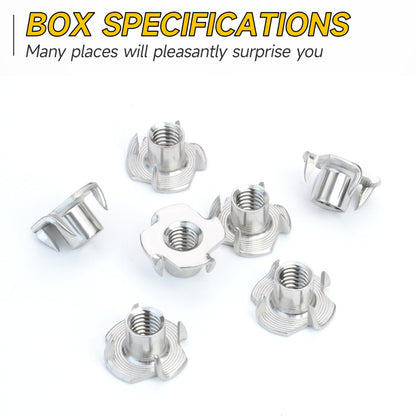 50Pcs 3/8"-16 T Nuts, 304 Stainless Steel T-nut, Four-jaw 3/8-16 Nut for Outdoor, 3/8 Nuts Threaded Insertion, Polish Finish Hardware Nuts by Mywish