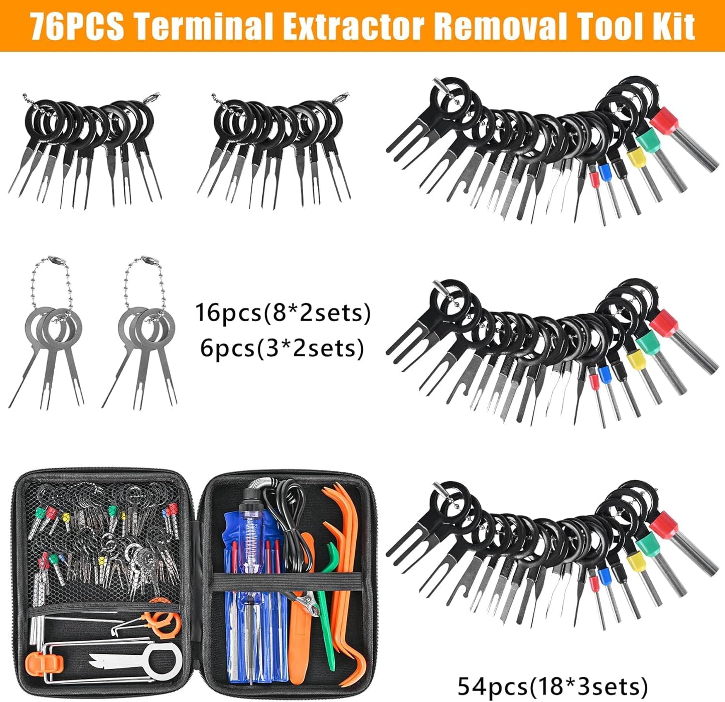 Terminal Removal Tool Kit 96 Pcs Depinning Tool Electrical Connector Pin Removal Tool Kit Pin Extractor Tool Set Wire Terminal Release Tool for Automotive Car Household Devices