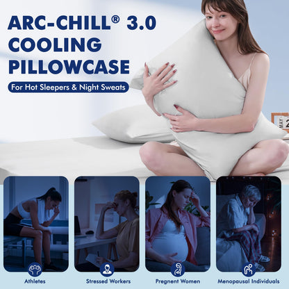 Elegear 2-Pack Cooling Pillow Cases for Hot Sleeper, Clean Silver Infused Arc-Chill 3.0, Q-Max>0.5 Soft Silky Cooling Pillow Cover for Hair & Skin, Summer Zipper Pillowcases, Standard (20''x30''),Gray