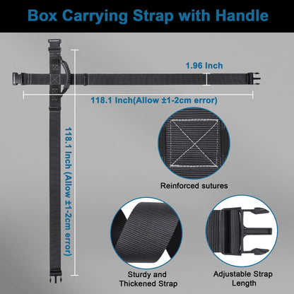 Aurosturt Box Carrying Strap with Handle Adjustable Straps for Battery Box Handheld Belt Carry Straps for Safely Moving and Lifting Heavy Boxes (Black, 118.1 Inch-Plastic Buckle)