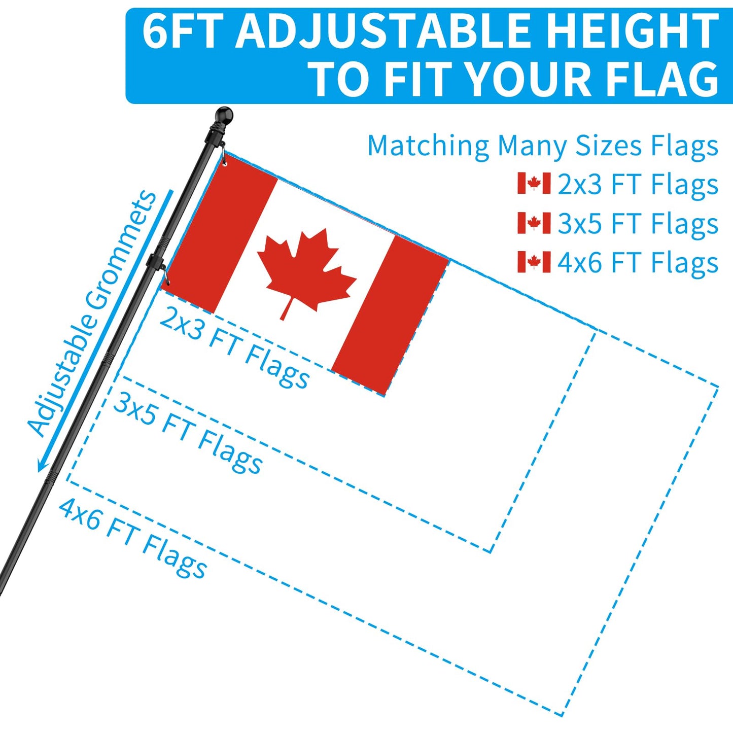ZMTECH Flag Pole - Upgraded Bracket, 6 FT Stainless Steel Flag Poles for Outside House, Residential or Commerical, Tangle Free Flag Pole Kit for American Flag (Without Flag, Black)