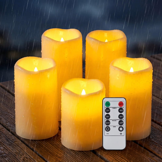 Flickering Flameless Candles, Battery Operated Candles with Remote and Cycling Timer Contorl, LED Pillar Candles Set of 3 (D3in*H 4 5 6in) for Wedding,Party, Home,Christmas Decor (5)