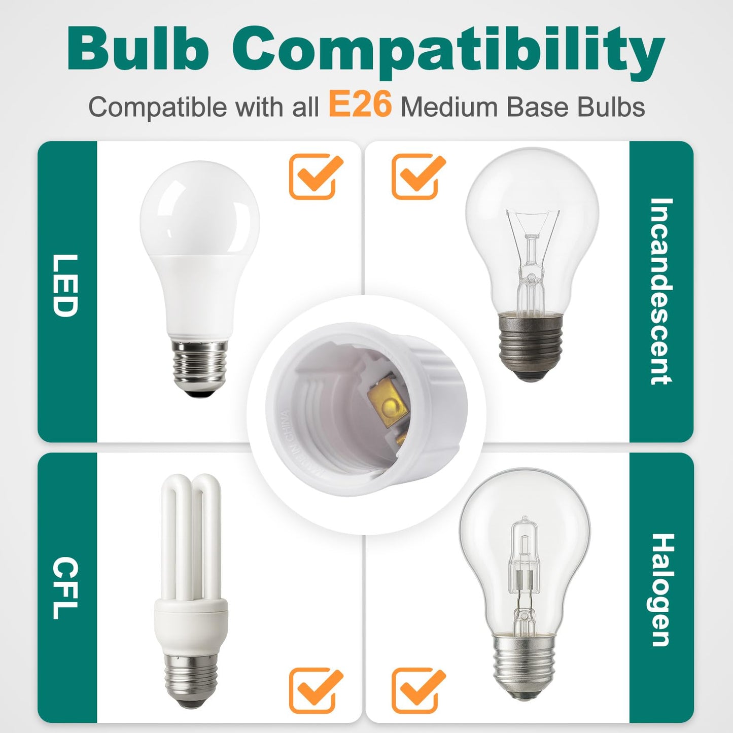 DiCUNO Outlet to E26 Light Socket Adapter, Bulb Socket with Polarized Plug, UL/CSA Listed, 660W 125V, White, 10-Pack