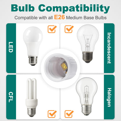 DiCUNO Outlet to E26 Light Socket Adapter, Bulb Socket with Polarized Plug, UL/CSA Listed, 660W 125V, White, 10-Pack