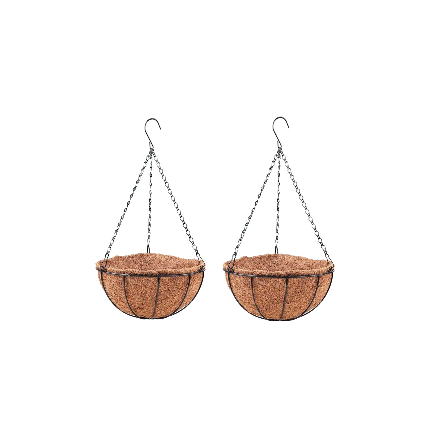 LaLaGreen Hanging Planters for Outdoor Plants (12 Inch, 2 Pack) Hanging Baskets with Coco Liner Flower Pots, Metal Wire Round Plant Holder Hanger Hook Chain Deck Porch Garden Balcony Farmhouse Decor