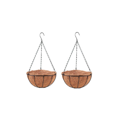 LaLaGreen Hanging Planters for Outdoor Plants (12 Inch, 2 Pack) Hanging Baskets with Coco Liner Flower Pots, Metal Wire Round Plant Holder Hanger Hook Chain Deck Porch Garden Balcony Farmhouse Decor