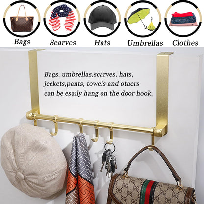 BOF Over The Door Hooks, 6 Adjustable Long Arm Hooks, Premium Space Aluminum Door Rack, Lightweight Thin Overhead Design Door Hanger, No Impact on Closing, for Bathroom, Shower, Bedroom, Front Door