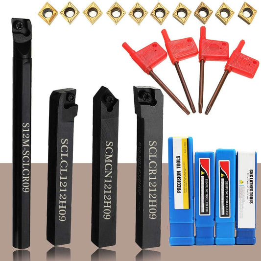 VeYocilk 14Pcs Indexable Lathe Turning Tool 1/2"12mm,4PCS Metal Lathe Tools Holder S12M-SCLCR09,SCMCN1212H09,SCLCL1212H09,SCLCR1212H09 with 10pcs CCMT09T304 Carbide Inserts