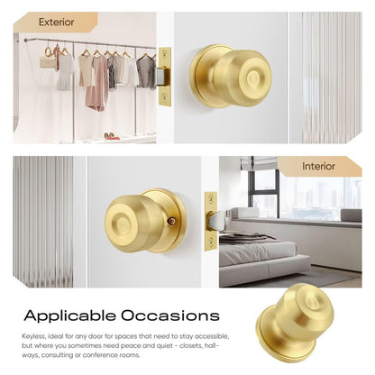 Leydebong 1 Pack Classic Gold Passage Door Knob Closet Door Knob, Satin Brass Door Knob for Interior/Hallway/Closet Doors, Interior Door Knobs