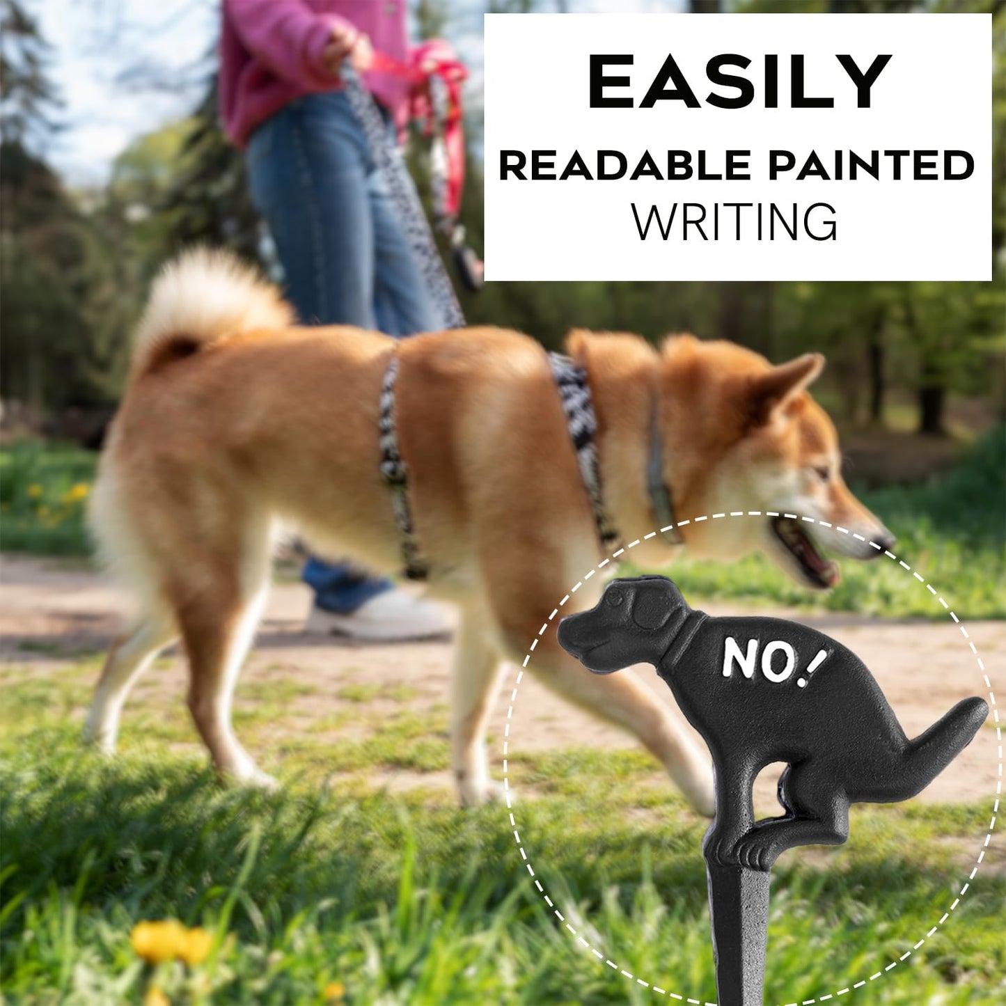 No Pooping Yard Signs, Prefdo 2 Pack Cast Iron No Dog Poop Signs, Keep Your Dog Off Grass Signs, No Peeing or Pooping Dog Signs for Outdoor Yard Lawn Garden (Black)