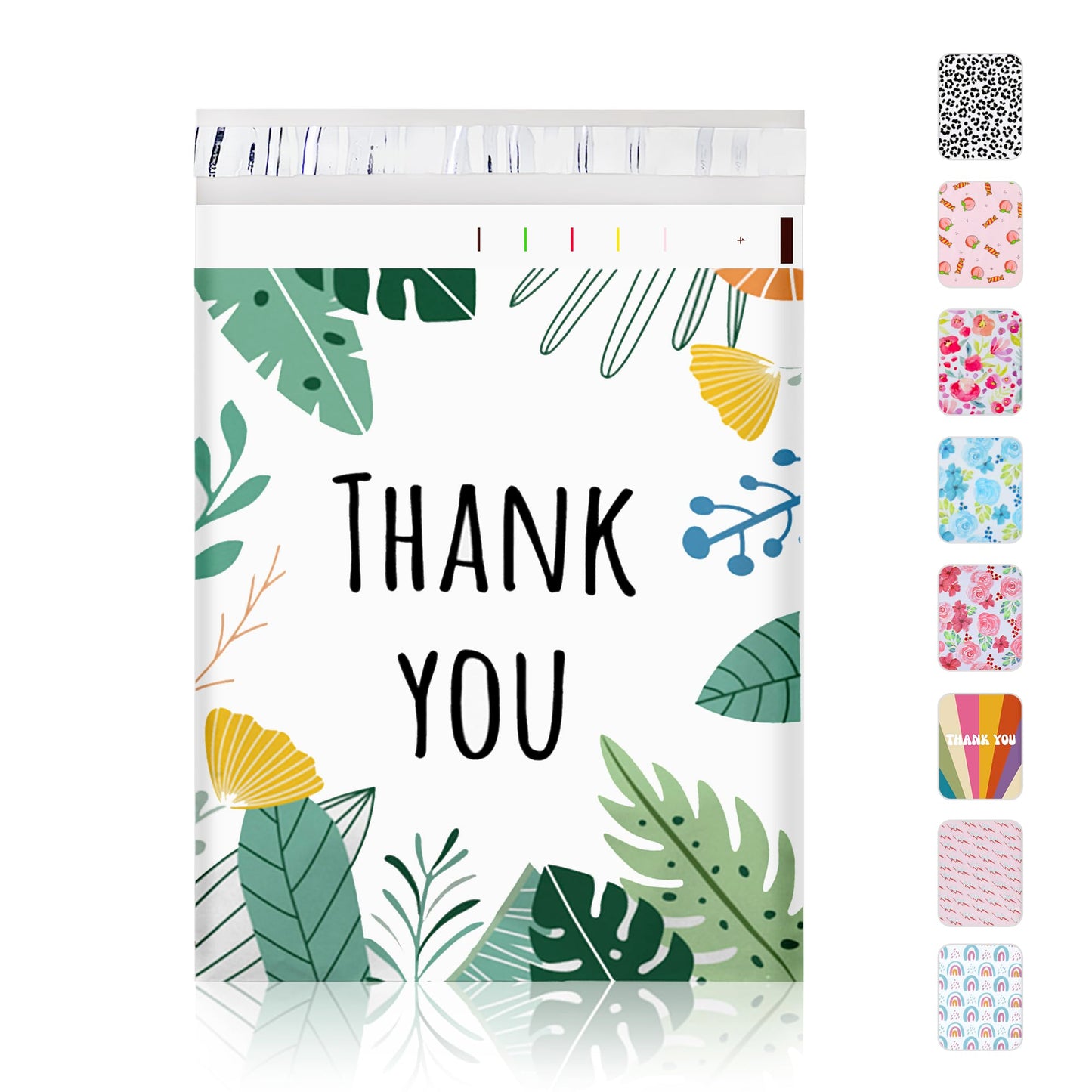 SHIPKEY 100 Pcs Green Leaf Poly Mailers, 25x33cm Thank-You Poly Mailers for Gift Wrapping, ReusableShipping Envelopes for Small Business (10x13inch