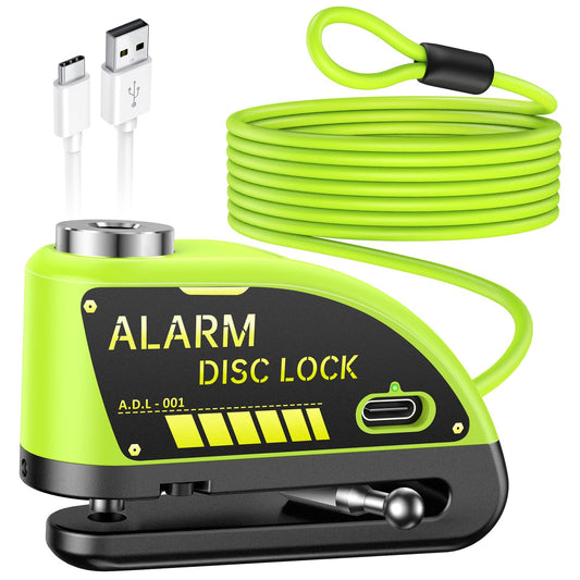 ONVIAN Rechargeable Motorcycle Lock with 6FT Steel Wire Anti-Theft Cable, for 7mm Pin Ebike Electric Scooter Motorcycle Helmet Wheel Disc Brake Lock(Lemon Yellow)
