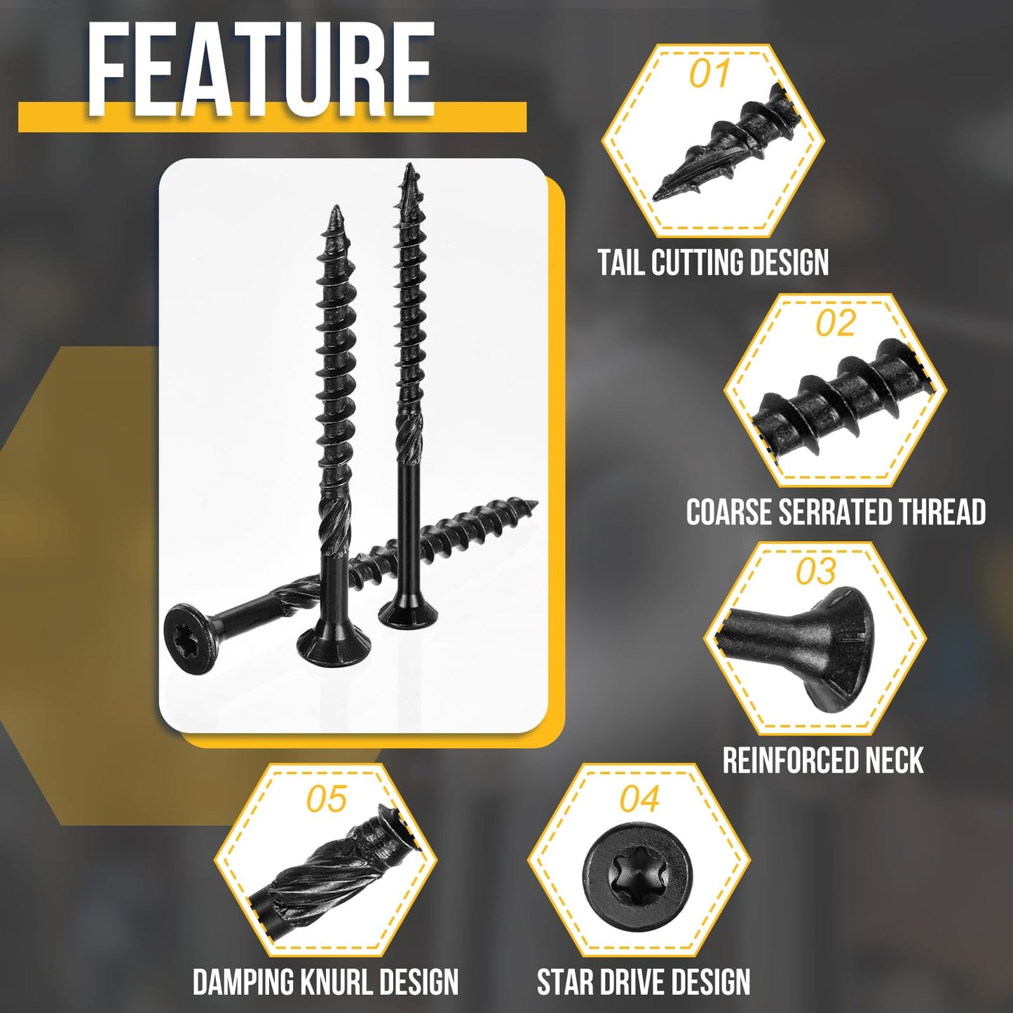 DTGN #9x2-1/2 Deck Screws - 150Pack - Good for Decks, Fences, Frames, Farms, Outdoor Furniture - Carbon Steel Wood Screws Decking Screws Epoxy Coated W/ T25 Torx Star Drive Bit - Black