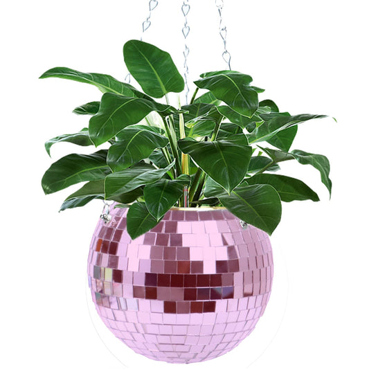 Vkinman 6 Inch Hanging Disco Ball Plant Hanger with Chain and Hook Mirror Disco Plant Holder Hanging Flower Plant Pot Home Decor