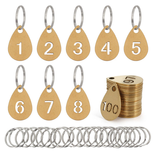 NumRealm Key Tags with Numbers, Brass Droplet Shaped Key ID Tag, Metal Number Tags, Keychain Labels - 1 to 30