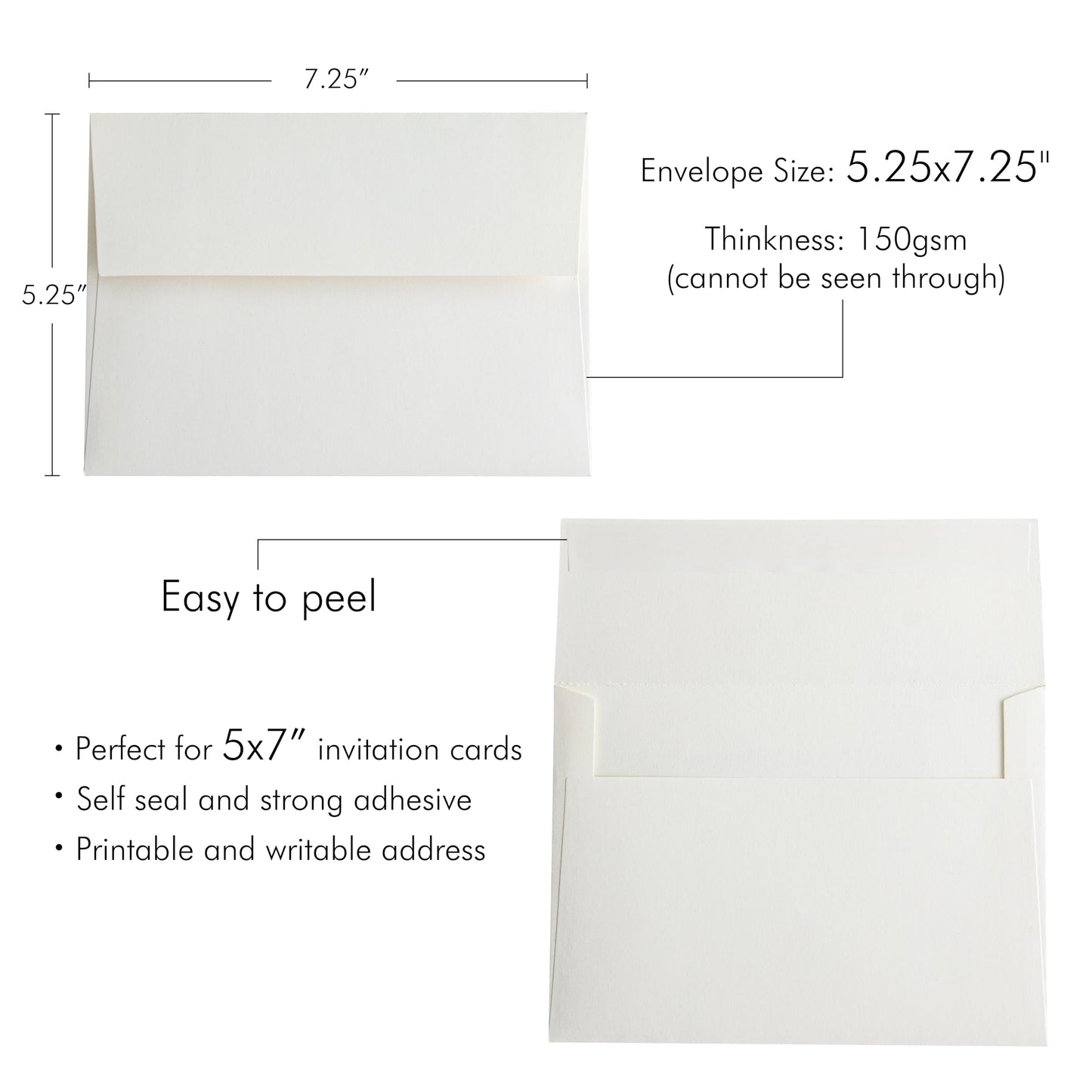 PONATIA 50 Pieces 5x7 Envelopes, A7 Envelopes Self Seal for Weddings, Invitation Cards, Photos, Postcards, Greeting Cards Mailing, Baby Shower, Graduation, Christmas Gift Cards (Ivory)