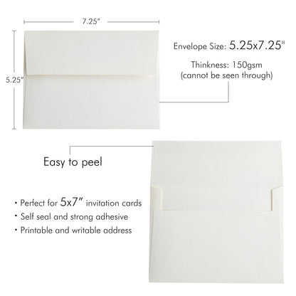 PONATIA 50 Pieces 5x7 Envelopes, A7 Envelopes Self Seal for Weddings, Invitation Cards, Photos, Postcards, Greeting Cards Mailing, Baby Shower, Graduation, Christmas Gift Cards (Ivory)