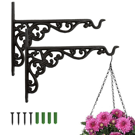 MrMrKura 2 Pack 10 Inch Hanging Plant Bracket, Wrought Iron Plant Hangers Outdoor Indoor, Wall Hooks for Bird Feeder Hanger/Lantern Wind Chimes