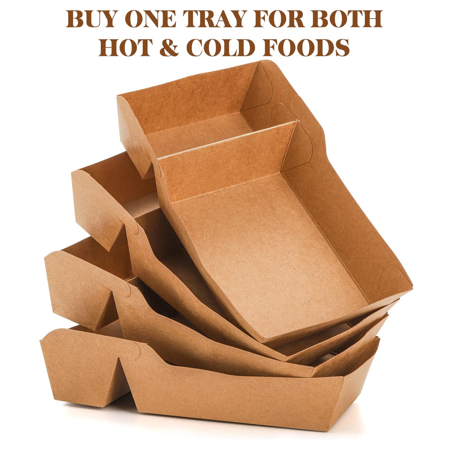 SOUJOY 100 Pack Disposable Kraft Nacho Boat Tray, 2 Compartment Disposable Food Serving Tray, Grease Resistant Heavy Duty Paperboard, Take Out Fast Food Snack Holder Container for Party