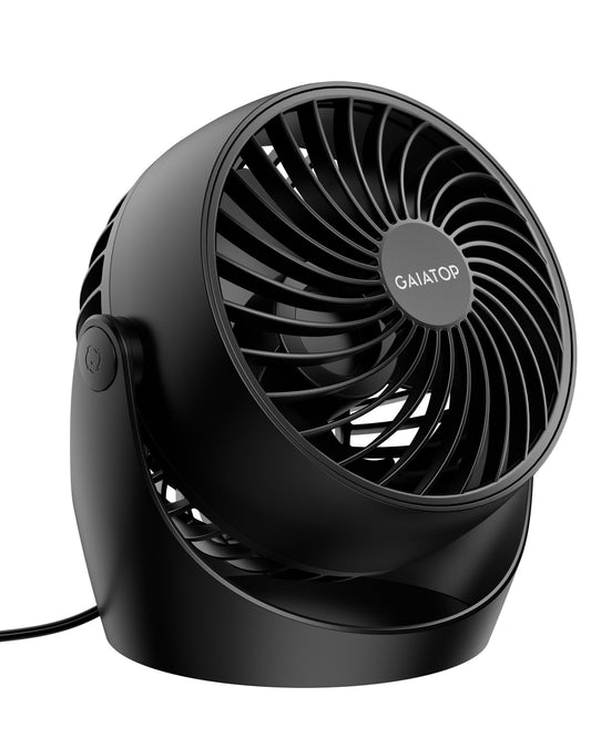 Gaiatop Desk Fan, 5-Inch Portable Electric Table Desktop Air Circulator Fans, Small but Powerful with 3 Speed 360° Adjustable Tilt for Cooling Home Dorm Office Bedroom Bathroom Kitchen，Black