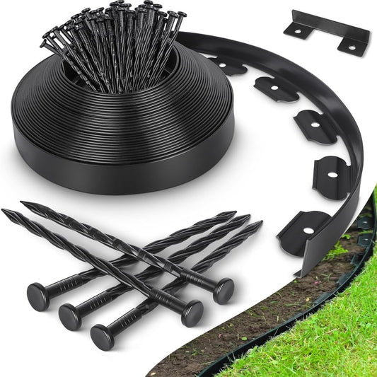 40 FT Landscape Edging No Dig, 2 in.Tall Garden Edging Border with 33 Anchoring Spikes and 1 PCS Connectors for Landscaping Garden, Flower Beds, and Lawn