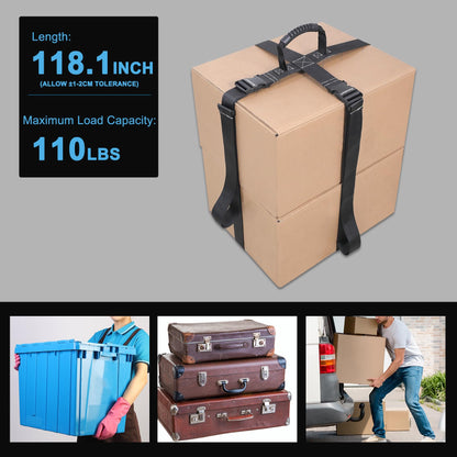 Aurosturt Box Carrying Strap with Handle Adjustable Straps for Battery Box Handheld Belt Carry Straps for Safely Moving and Lifting Heavy Boxes (Black, 118.1 Inch-Plastic Buckle)
