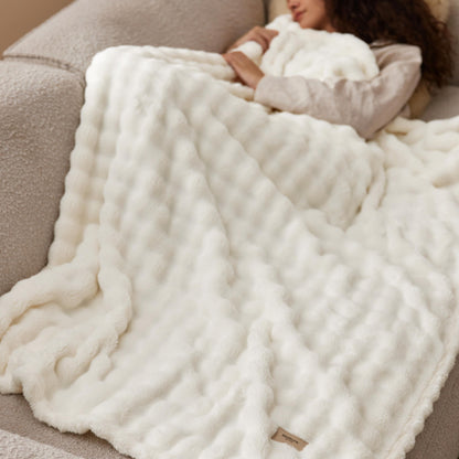 Bedsure 3D Bubble Blanket for Couch - GentleSoft White Spring Throw Blanket for Couch Sofa Bed Room Decor - Luxury Soft Cozy Blanket Gifts for Women, Lightweight, All Seasons, Off White, 50×60 Inches