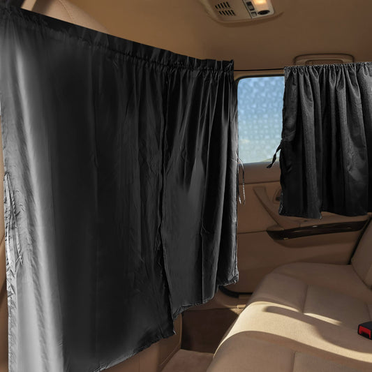 Nufiwra Set of 3 Car Privacy Curtains, Car Window Covers for Sleeping in Car for Camping SUV Van, Include 1 Rear Seat Divider Curtain & 2 Side Windows Divider Curtain Baby Shades, Black,(RX-032-US)