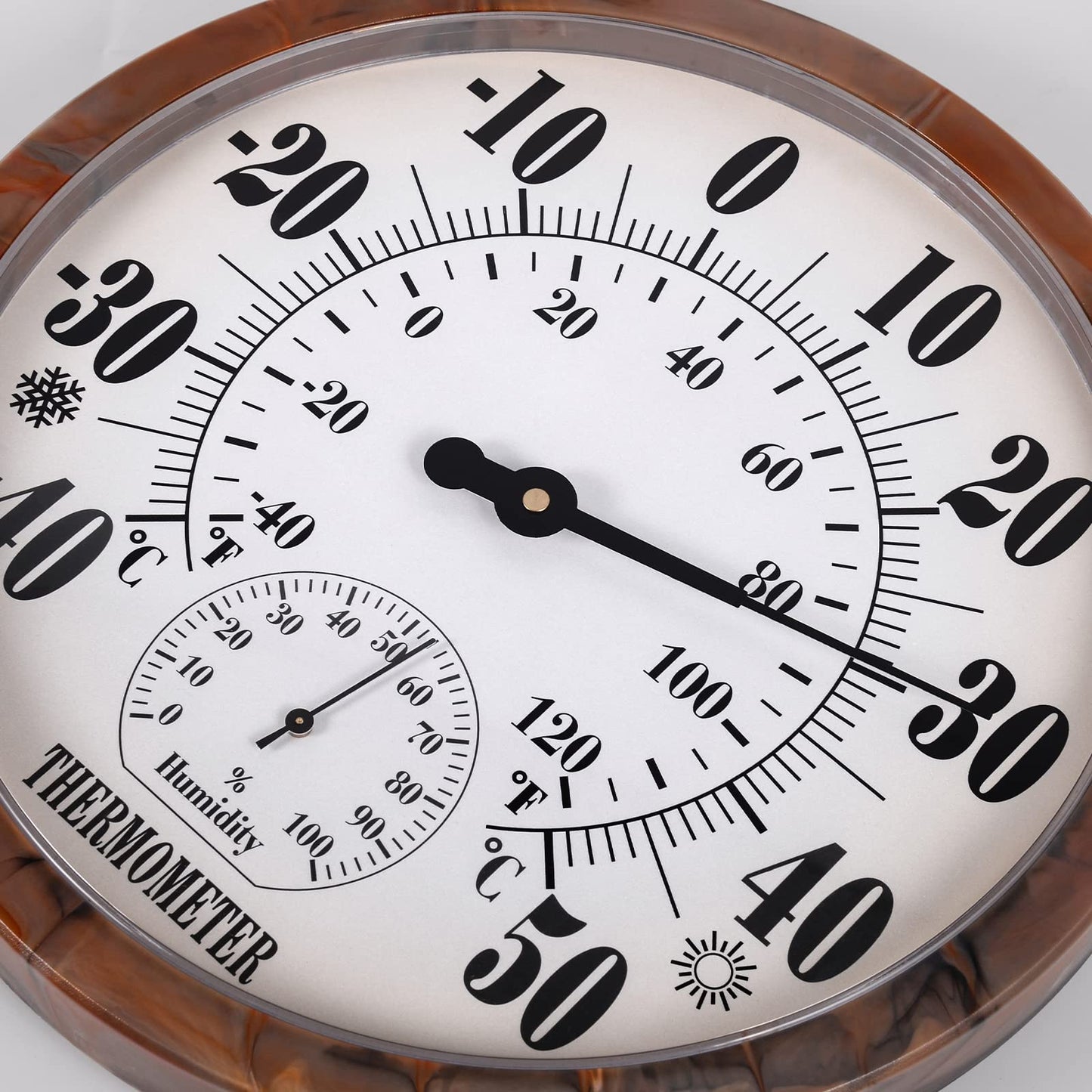 Indoor Outdoor Thermometer Hygrometer - 25.4cm Outdoor Thermometers Large Number, 2 in 1 Thermometer Hygrometer, No Battery Needed Large Outdoor Thermometers for Patio (Brown)