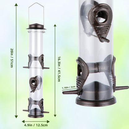 MIXXIDEA Metal Bird Feeder with 6 Feeding Ports, Bird Feeders for Outdoor Hanging, 16 inch Tube Bird Feeder with Steel Hanger & Hard Plastic, Attracting for Wild Birds (Coffee)