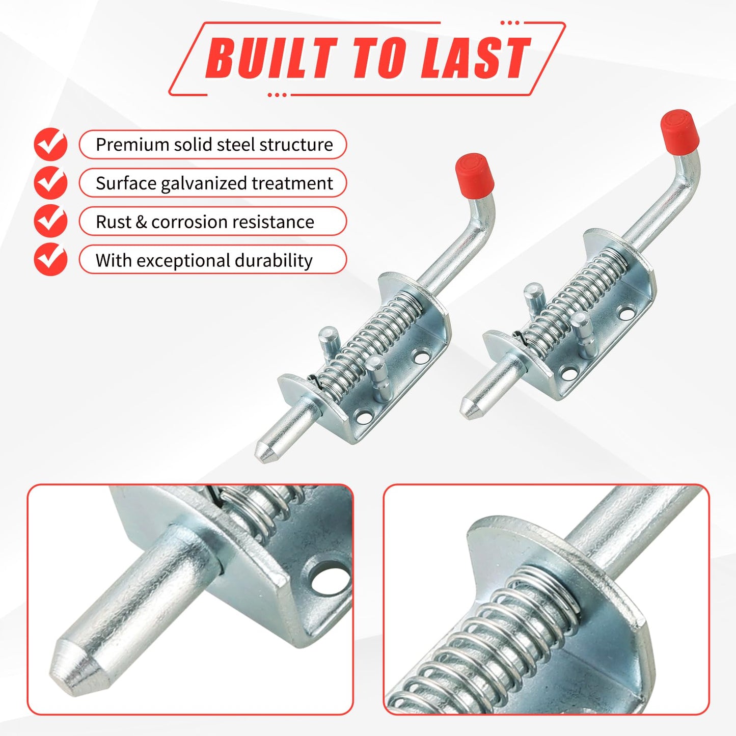 FLKQC Metal Lock Barrel Bolt Spring Loaded Latch Pin Spring Loaded Locking Latch 6.5" Long, Stainless Steel Barrel Bolt for Gate Shed Door Tailgate Trailer Garage (6)