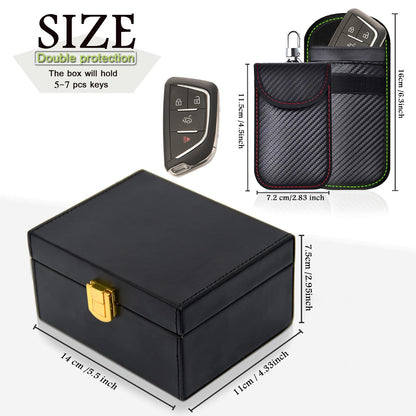 Faraday Box for Car Keys & 2 Pack Faraday Bag for Key Fob Protector, RFID Key Box Faraday Pouch Cage Car Key Signal Blocking Box Anti Theft Car Key Box Signal Blocker