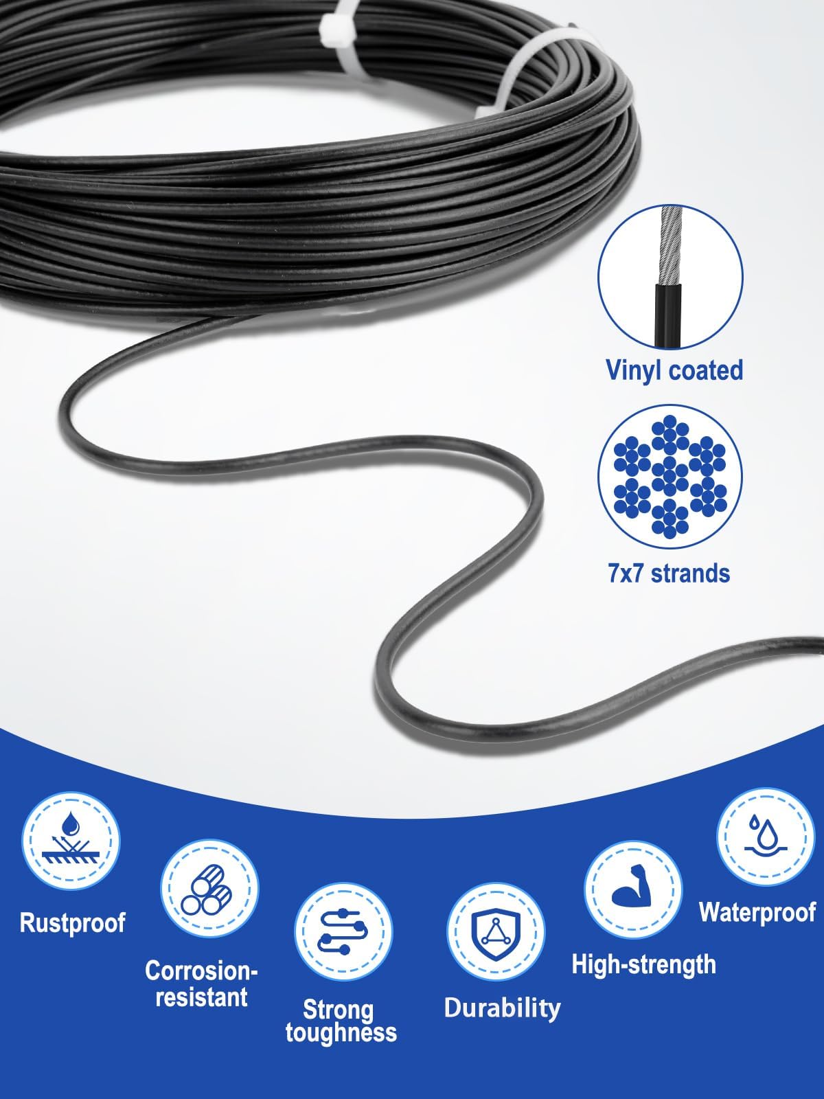 TooTaci Turnbuckle Wire Tensioner Kit with 100ft Stainless Steel Aircraft Cable 1/16, Black Vinyl Coated Wire Rope, Turnbuckles for Cable Tensioner, String Light Hanging Kit, Garden Trellis