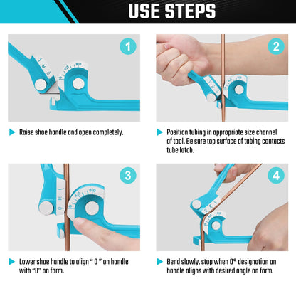 DURATECH Tube Bender, Pipe Bender, 3-IN-1, 1/4", 5/16", 3/8", for Copper, Brass, Aluminum and Thin Steel Pipes, Blue