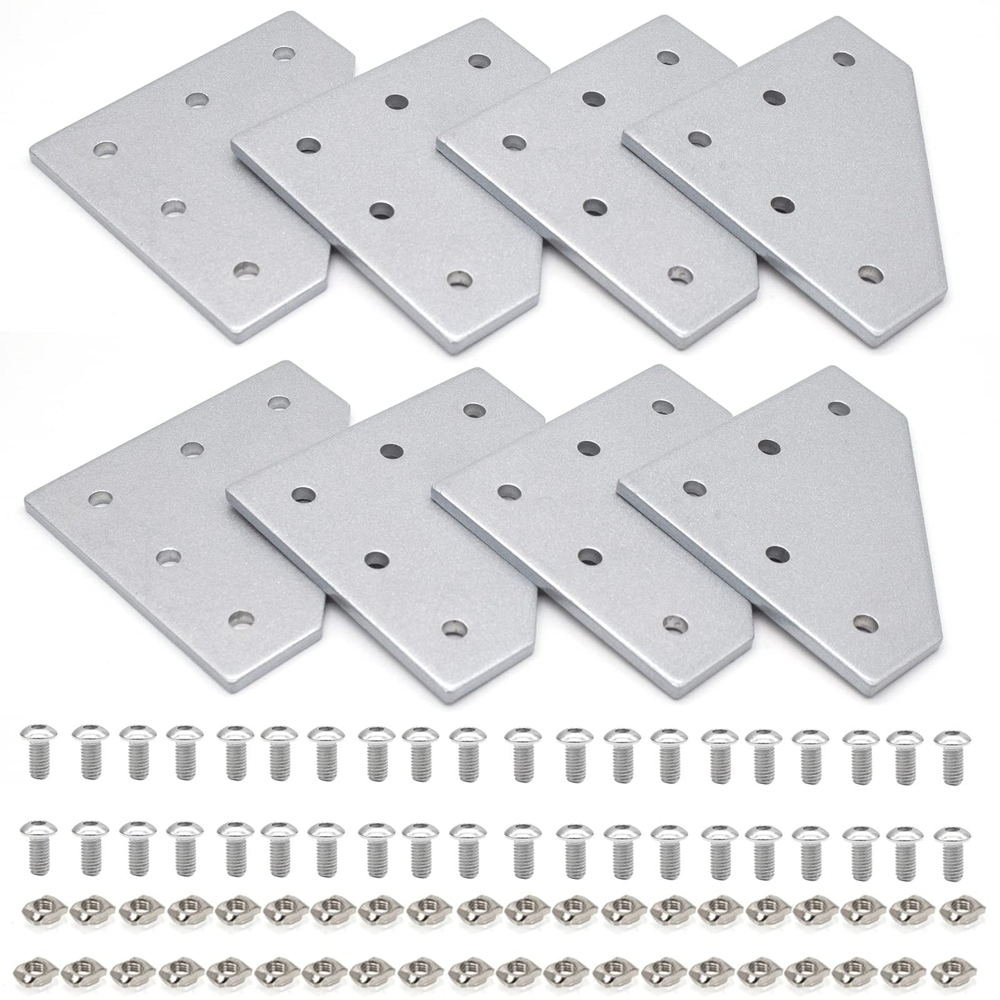 2020 Aluminum Extrusion Connector Bracket Set Included 8PCS Joint Plates,40Pcs M5 L-Slot Nuts and 40Pcs M5x8mm Hex Socket Cap Screw for 2020 Series Aluminum Profile 3D Printer Frame Silver